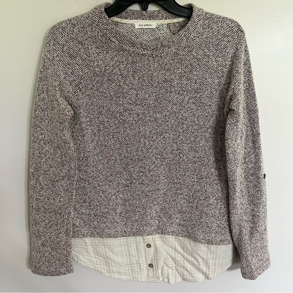 Women’s Blu Pepper Layered Knit Sweater With Linen Plaid Bottom Size Small - Picture 1 of 11